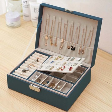 New Double-Layer Jewelery Box High Capacity Earrings Storage Box Leather Ear Stud Ornament Multi-Function Large Jewelry Box