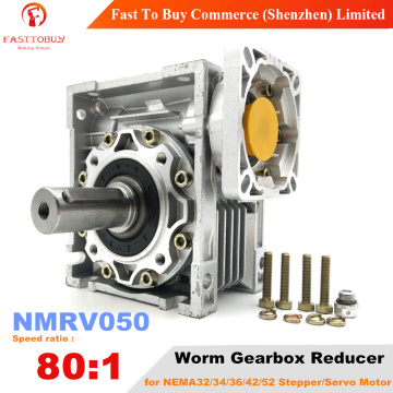 NMRV050 Worm Gearbox, Speed Ratio 80:1, Input Bore 14/19mm, 90° Speed Reducer for NEMA32/34/36/42/52 Servo / Stepper Motor