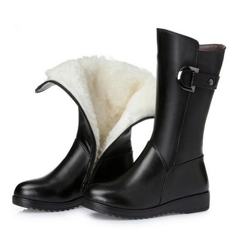 ZXRYXGS Brand Boots Plush Wool Genuine Leather Shoes Woman Warm Snow Boots 2020 Plus Size Winter Shoes Knight Boots Women Boots