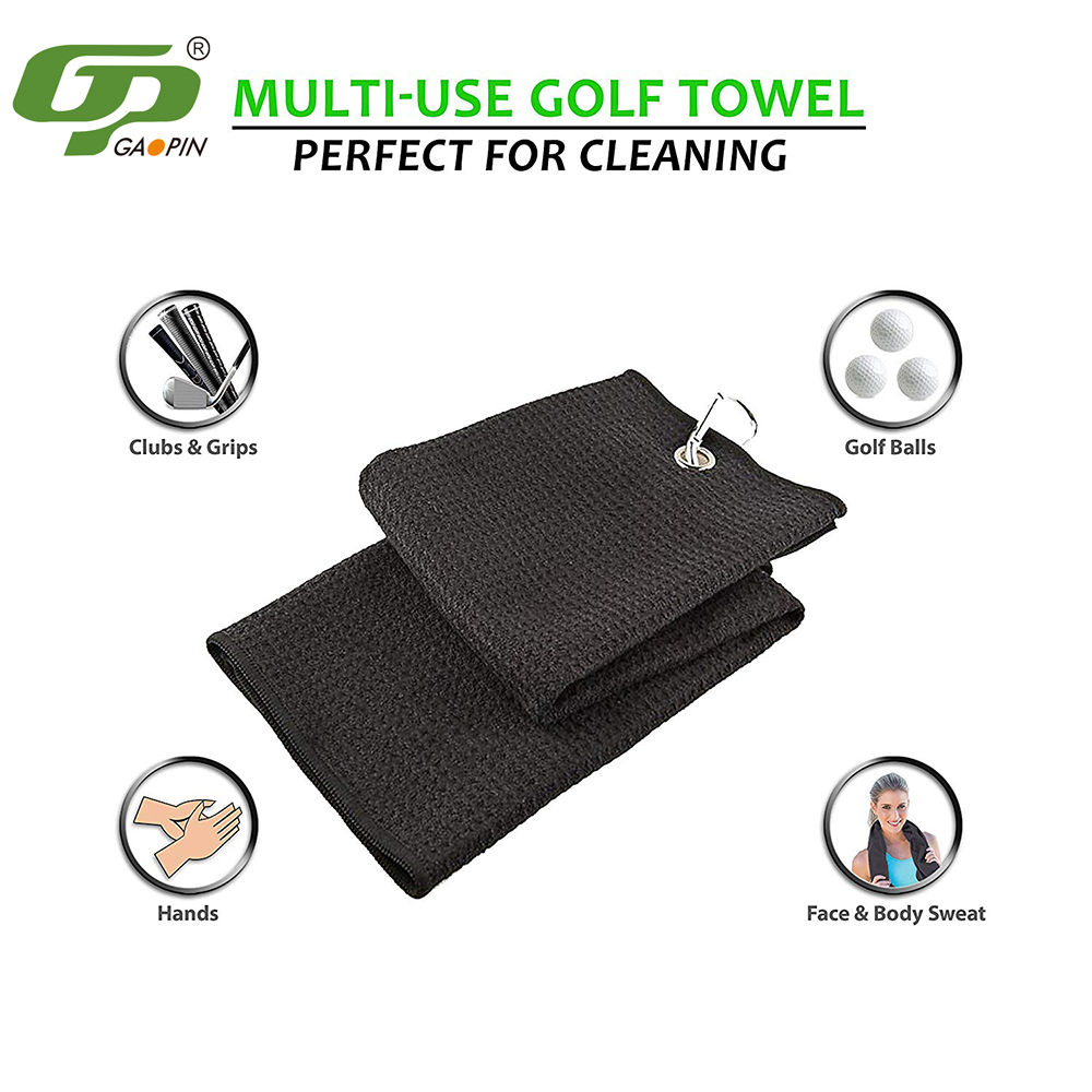 Custom Logo Tri-folding Embroidery Waffle Golf Towel Soft Quick Dry Lightweight Microfiber GAOPIN Brand for Golf Clubs Balls4
