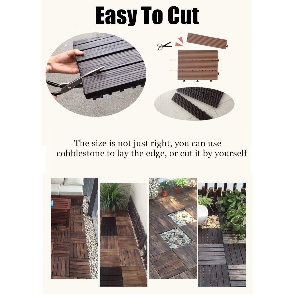 DIY Wood Patio Interlocking Flooring Decking Tile Indoor Outdoor Garden Floor Decoration Furniture Accessories 3 Colors 30x30cm