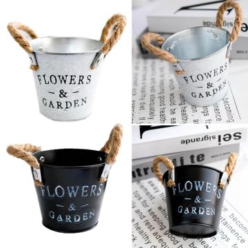 Vintage Metal Iron Flower Buckets Plants Planter Pot Bucket Flower Vases Home Balcony Floral Decor Simulation Flower Pot