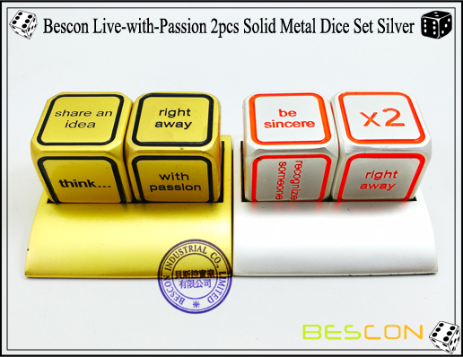 Bescon Live-with-Passion 2pcs Solid Metal Dice Set Silver-7