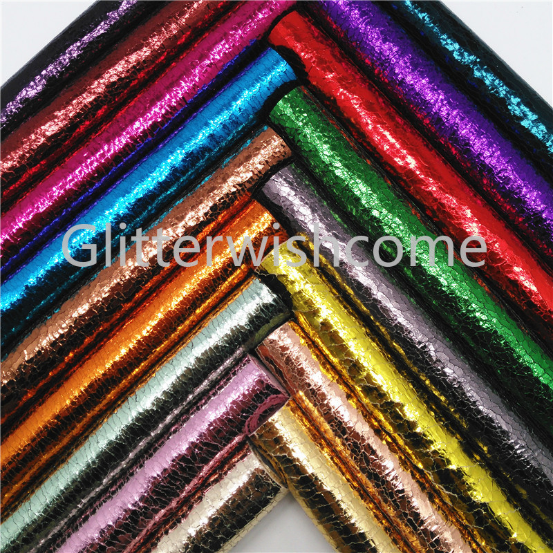 Glitterwishcome 21X29CM A4 Size Metallic Faux Leather Fabric, Crack Synthetic Leather Fabric Sheets, PU Leather for Bows, GM447A