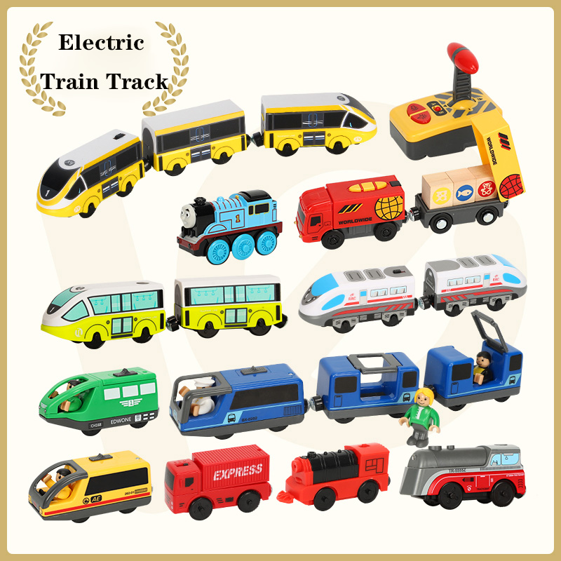 Electric Train Set Magnetic Train Diecast Slot Toy Fit for Brio Track Standard Wooden Train Track Railway Educational Track Toys