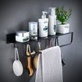 Black Bathroom Shelves Kitchen Shelf With Hooks Wall Shelf Shower Storage Rack Towel Bar Bathroom Accessories 30-50 cm Length