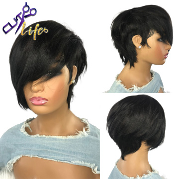 The Short Cut Wavy Bob Pixie Wigs Non Lace Front Human Hair Wigs With Bangs For Black Women Full Machine Made Remy Brazilian