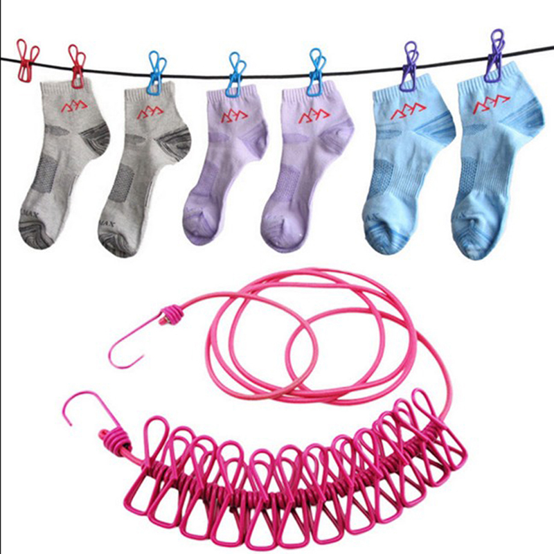 Elastic Washing Line With 12 Clips Travel Portable Retractable Clothesline Home Socks Underwear Clothes Hanger IC973406