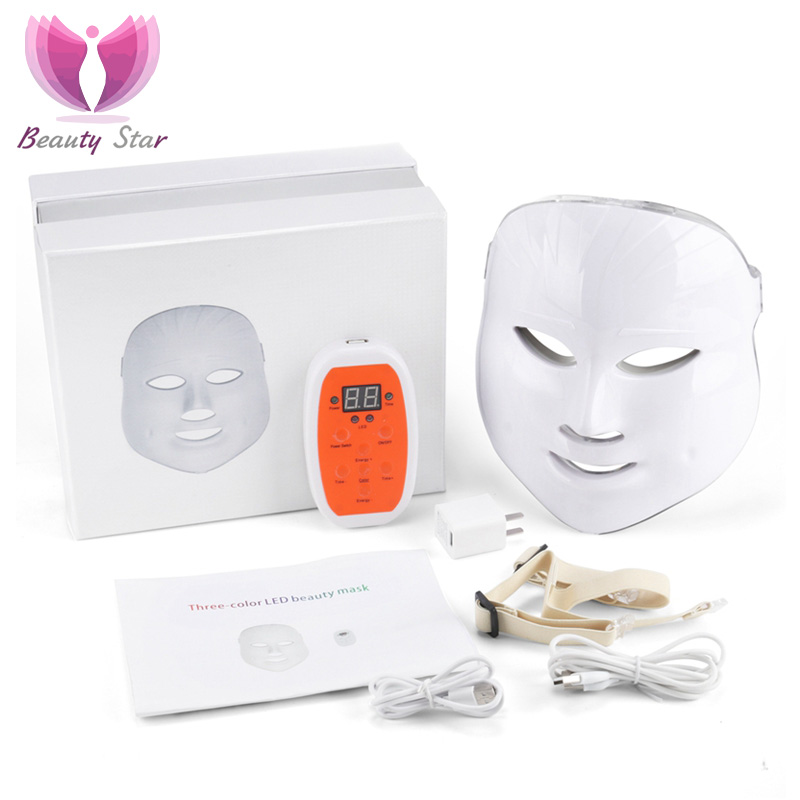 Beauty Star Rechargeable 7 Color LED Facial Mask Photon Microcurrent Anti Wrinkle Acne Removal Face Skin Lifting SPA LED Mask