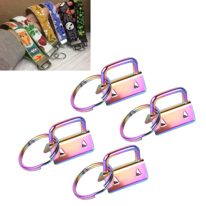 4Pcs Key Fob Hardware 25mm Rainbow Color Vacuum Plating keychain Split Ring For Wrist Wristlets Cotton Tail Clip Webbing Hardwar