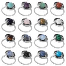 Gemstone Beads Ring 8MM Balls Silver Lotus Ring for Men Women Adjustable Crystal Rings Wedding Anniversary Mother's Day Gift