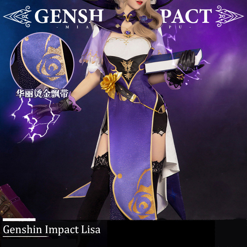 Anime Genshin Impact Lisa Game Suit Lovely Dress Uniform Cosplay Costume Halloween Party Outfit For Women Girls 2020 NEW