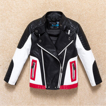 Boys Jacket Coat Kids Leather Jacket Children Spring Autumn Waterproof Windproof Coat Hit Color Stitching Locomotive Jacket