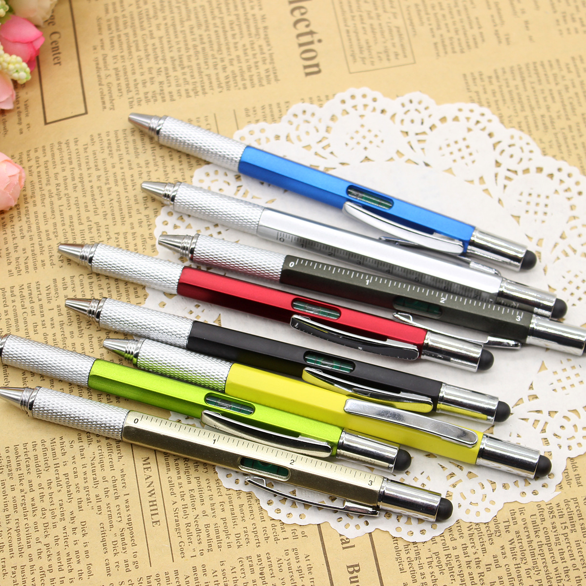Novel Multifunctional 6 In 1 Pen Screwdriver Ruler Metal Tool Gift For School office supplie stationery pen