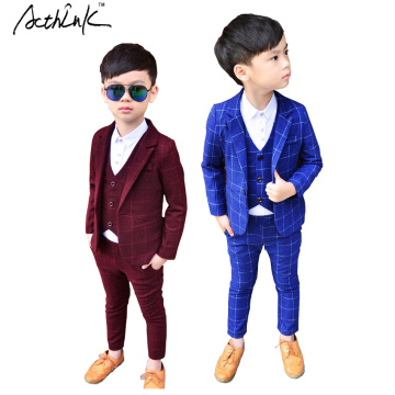 ActhInK 2020 New 3PCS Kids Plaid Wedding Blazer Suit Brand Flower Boys Formal Tuxedos School Suit Kids Spring Clothing Set, C298