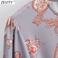 Zevity New Women Vintage Cashew Nuts Print Hem Pleat Ruffles Mini Dress Ladies Long Sleeve Casual Sashes Straight Vestido DS4647