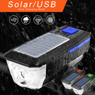 Solar Panel Cell Bicycle Light 3 Modes USB Solar Charge 2 In 1 Bike Horn Light Waterproof Universal LED Lights Front Headlight