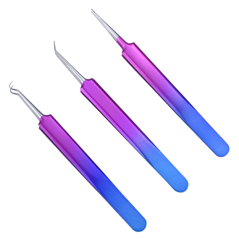 Stainless Steel Eyelash Tweezers Colorful Titanium for Eyelash Extension High-precision Eyelash Extension Tweezers Thin Tip