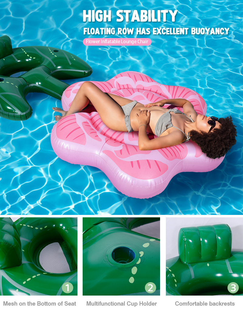 Flower Inflatable Pool Floats Adult Size Lounger With Cup Holder