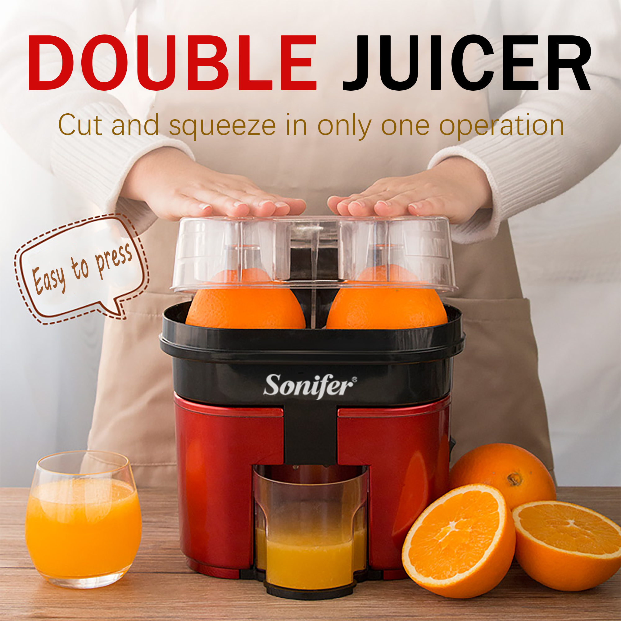 Fast Double Juicer 90W Electric Lemon Orange Fresh Juicer With Anti-drip Valve Citrus Fruits Squeezer Household 220V Sonifer