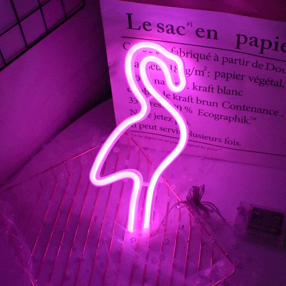 USB Operated Neon LED Pink Flamingo Battery Powered Night Light Sign for Christmas New Year Birthday Party Home Decoration
