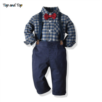 Top and Top Autumn&Winter Infant Boys Clothing Sets Long Sleeve Plaid Bowtie Shirt+Suspender Pants Toddlers Casual Outfits Bebes