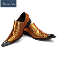 Christia Bella Men's Genuine Leather Snake Skin New Men's Gold Dress Shoes Pointed Toe Fashion Luxury Wedding Shoes Oxford Shoes