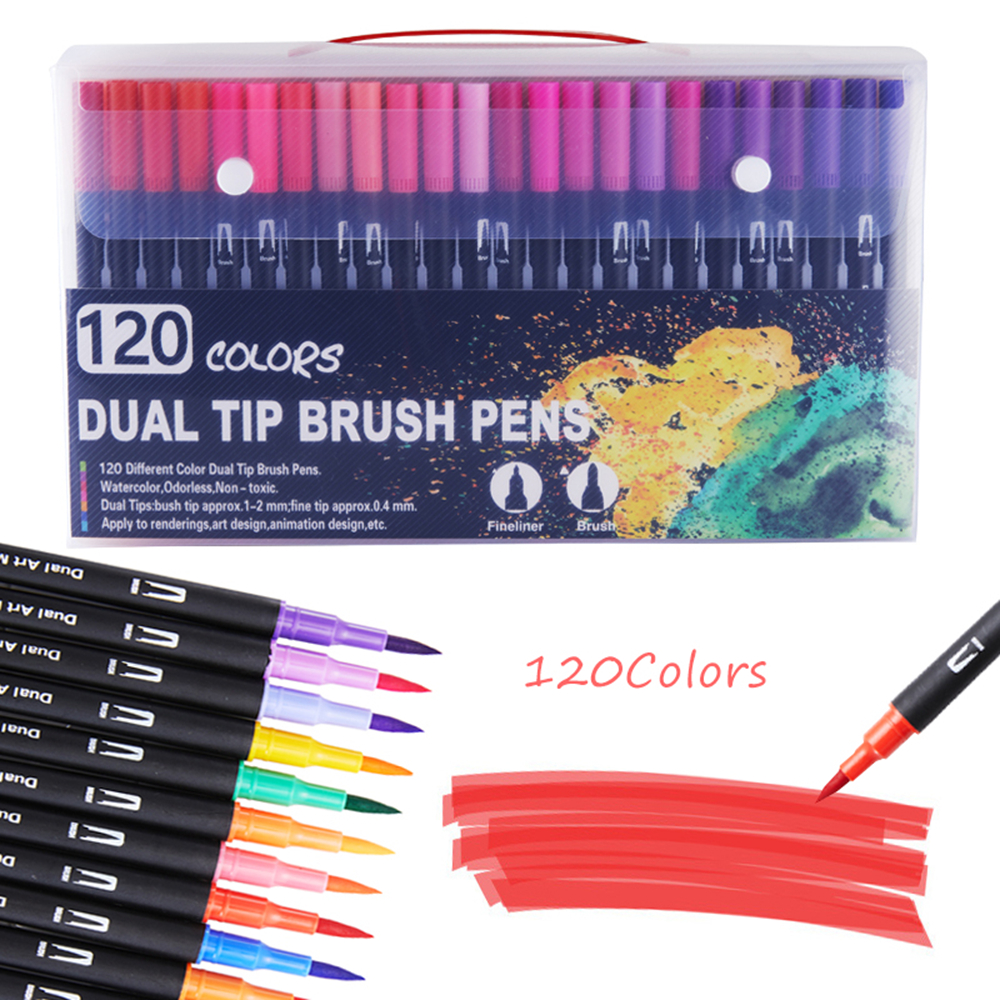 120 Colors Dual Brush Art Markers Pen Fine Tip and Brush Tip Pens Set For School Art Supplies Best Effect For Drawing Painting