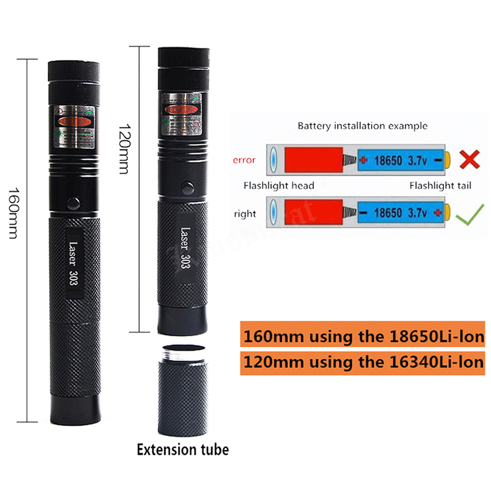 Powerful 5mW Green Laser Pointer 532nm 303 Laser pen Adjustable Burning Match With Rechargeable 18650 Battery