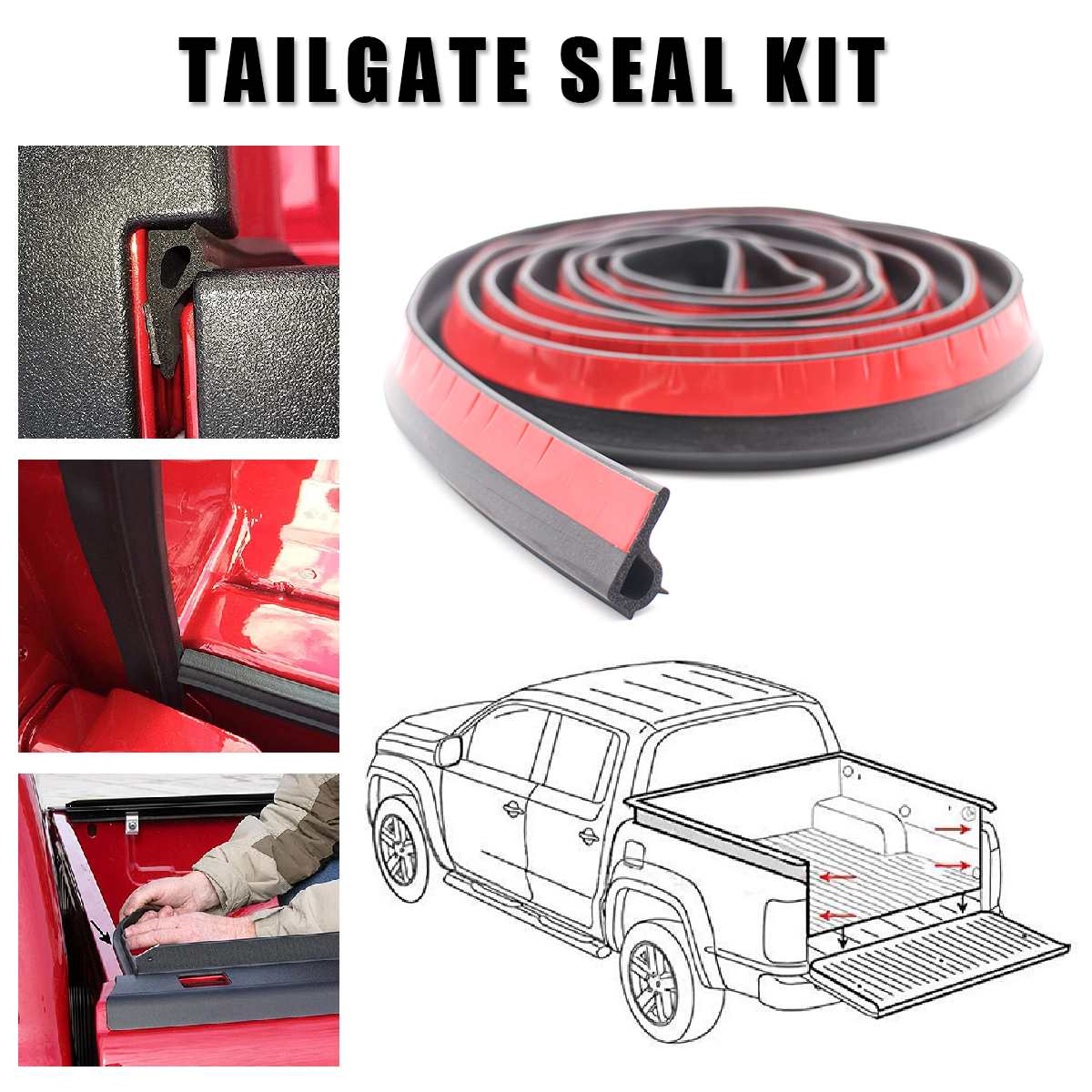 Car Seal 3/5M Adhesive Universal Weather Stripping Pickup Truck Bed Rubber Tailgate Seal Kit Tailgate Cover Sound Insulation