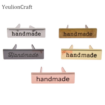 Chzimade 10Pcs/lot Gold Silver Color Metal Handmade Garment Labels Tags For Bags Hand Made Letter Printed Diy Sewing Labels