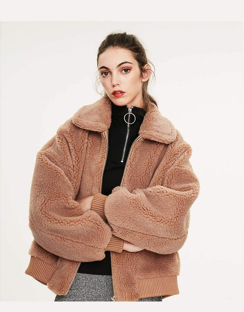 Ladies Zipper Drop Shoulder Sherpa Jacket