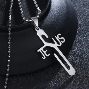 Cross JESUS Stainless Steel Necklace with Bead Chain birth of jesus