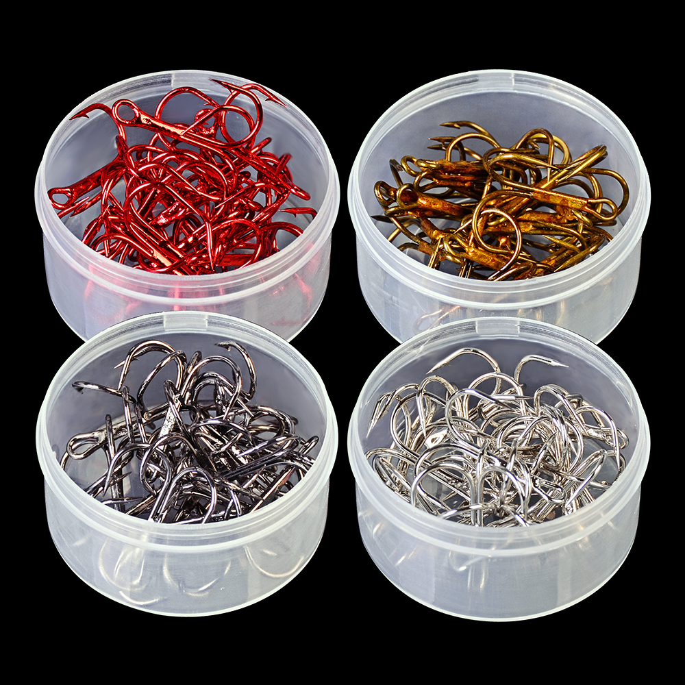 20pc/Box Fishing Hook 4 Color Black/Brown/White/Red 2/4/6/8/10# Fishhook High Carbon Steel Treble Hooks Fishing Tackle