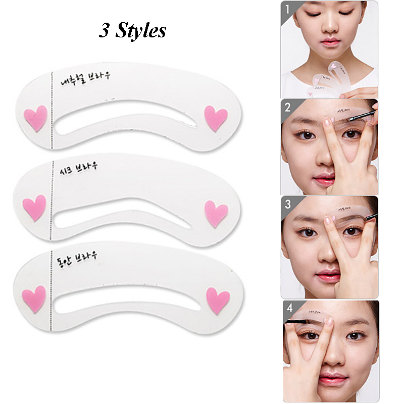 3 Styles Reusable Eyebrow Stencil With 1 Eyebrow Scissors Knife Makeup Tool Kit for Beginner Drawing Guide Card Brow Template