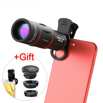 TOKOHANSUN Optic Mobile Phone Camera Lens 18x Telescope Telephoto Lens + 3in1 Fisheye Wide Angle Macro Lens for Samsung iPhone