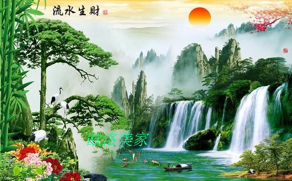 3D mural bedroom living room sofa background wall Fengshui Landscape Painting Wallpaper treasure pot water making money