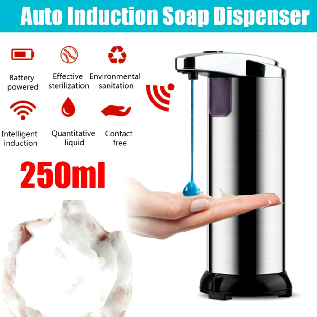 250ML Liquid Soap Dispenser Stainless Steel Automatic Smart Sensor Touchless Bath Induction Dispenser Home Kitchen Bathroom NEW