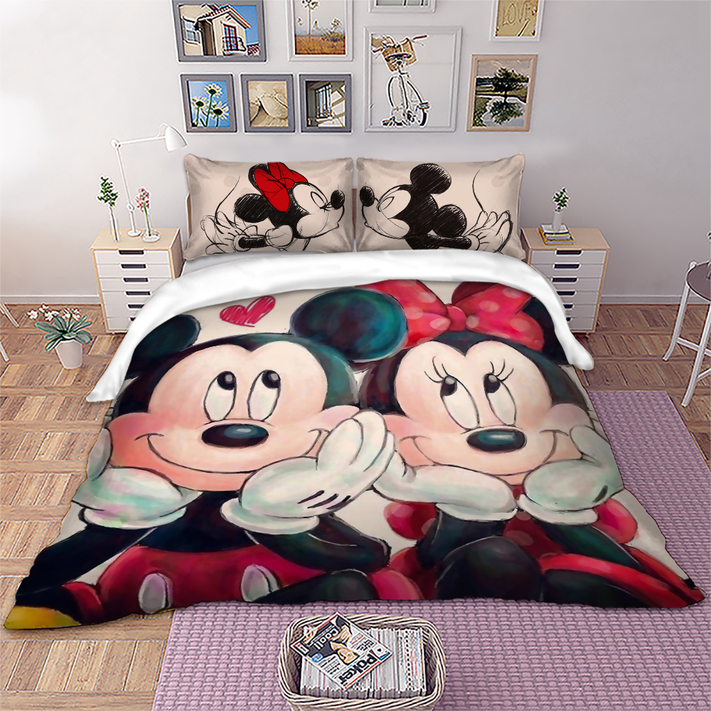 Disney Mickey Minnie Mouse Bedding Set Kids Children Cartoon Disney Duvet Cover Pillowcases Twin Full Queen King Size Bed Sets
