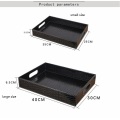 wooden structure croco black PU leather serving trays wooden tray hotel fruit snack desk food tray dessert tray PTP06