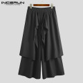 INCERUN 2020 Fashion Men Wide Leg Pants Solid Color Elastic Waist Irregular Skirts Trousers Punk Black Joggers Casual Streetwear