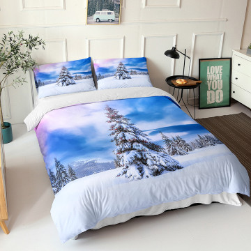 3D Print Winter Snow Scene Bedding Set Winter Sunset Snow Landscape Comforter Sets All sizes Christmas Gift 3pcs