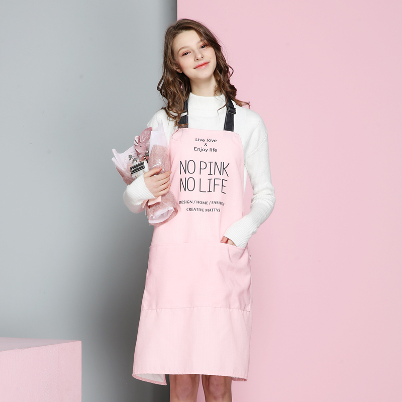 Nordic Wind Girl Pink Cotton Linen Waterproof Apron Coffee Shops And Flower Shops Work Cleaning Aprons For Woman Washing Daidle