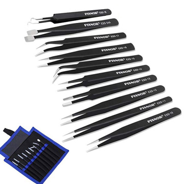 10Pcs Anti-static ESD Tweezers Set Stainless Steel Tweezers Tools Curved Straight Tweezers Repair Tools Eyebrow Tweezer