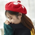 Women Kids Novelty Cute Small Mushroom Red Beret Cap Handmade Faux Felt Wool White Point Vintage Painter Beanie Hat
