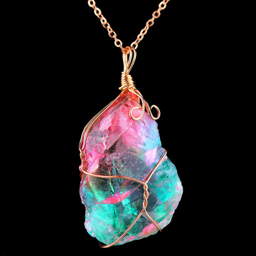 1Pcs 2020 Hot Natural Crystal Irregular Colorful Rainbow Stone Quartz Gold Plated Chakra Rock Pendant Women Fashion Jewelry Gift