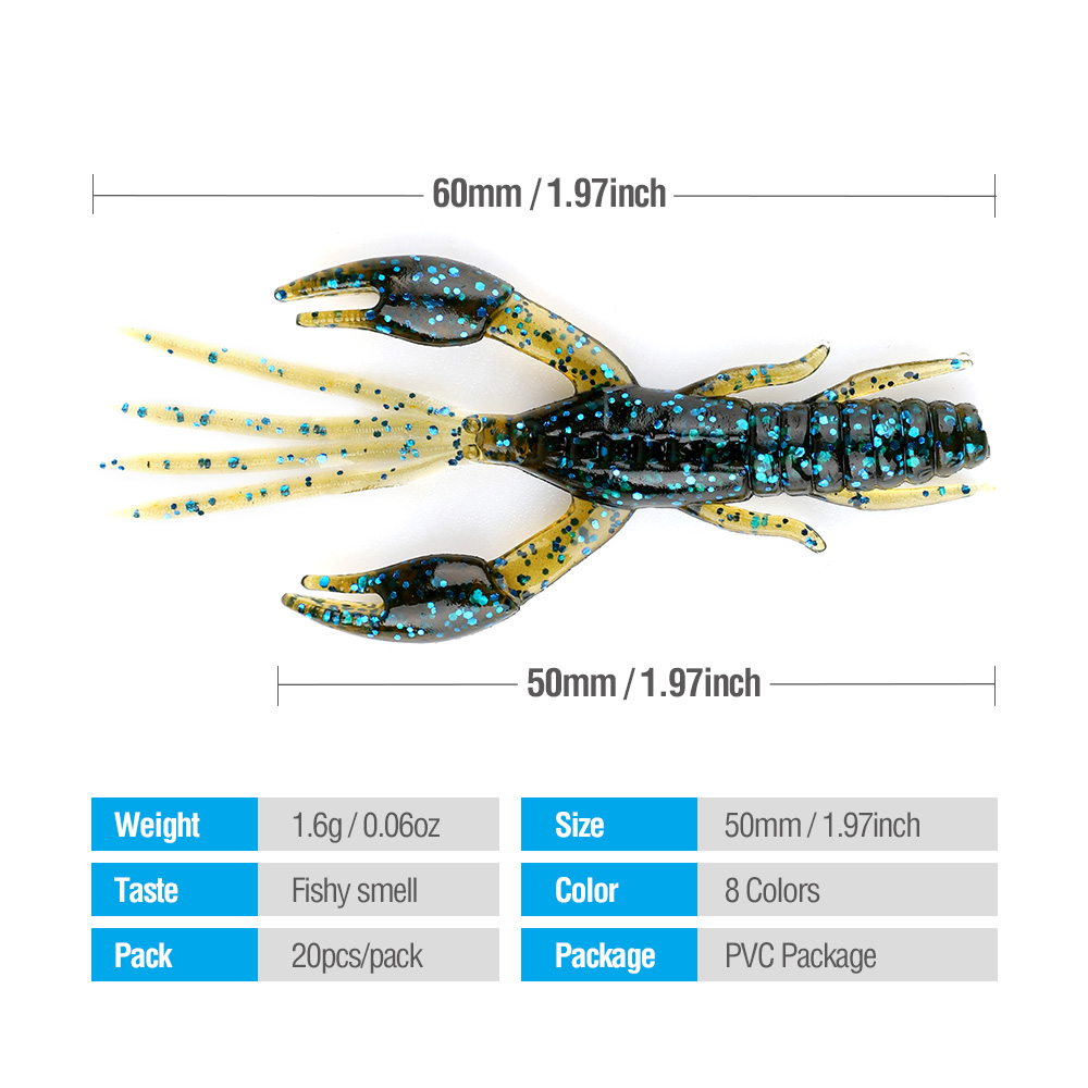 DONQL 20Pcs Fishing Lure Silicone Soft Bait Fishing Artificial Worms Soft Lures Fishing Tackle Swimbait 50mm 0.6g Shrimp Bait