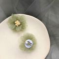Qingwen Korean Fairy Retro Olive Green Flower Earrings Exaggerated Fresh Chiffon Earrings Without Pierced Ear Clip Women Earring