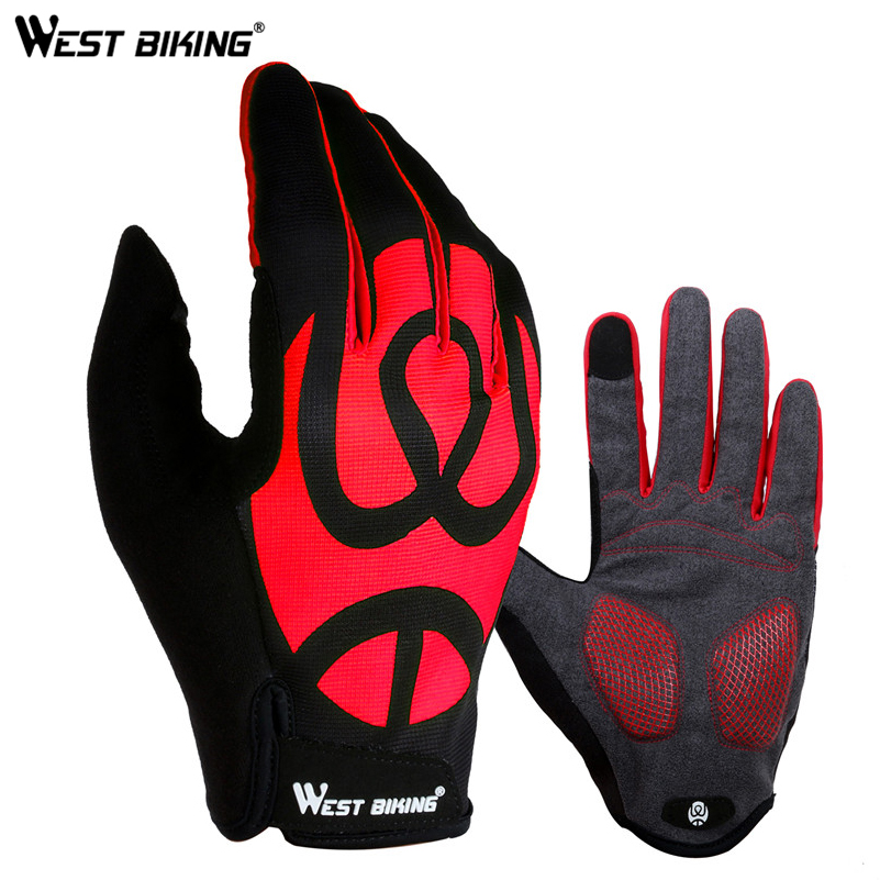 WEST BIKING Full Finger Touch Screen Cycling Gloves Unisex Sport Gel Bicycle Gloves Anti Slip Pad Bike Cycle Breathable Gloves