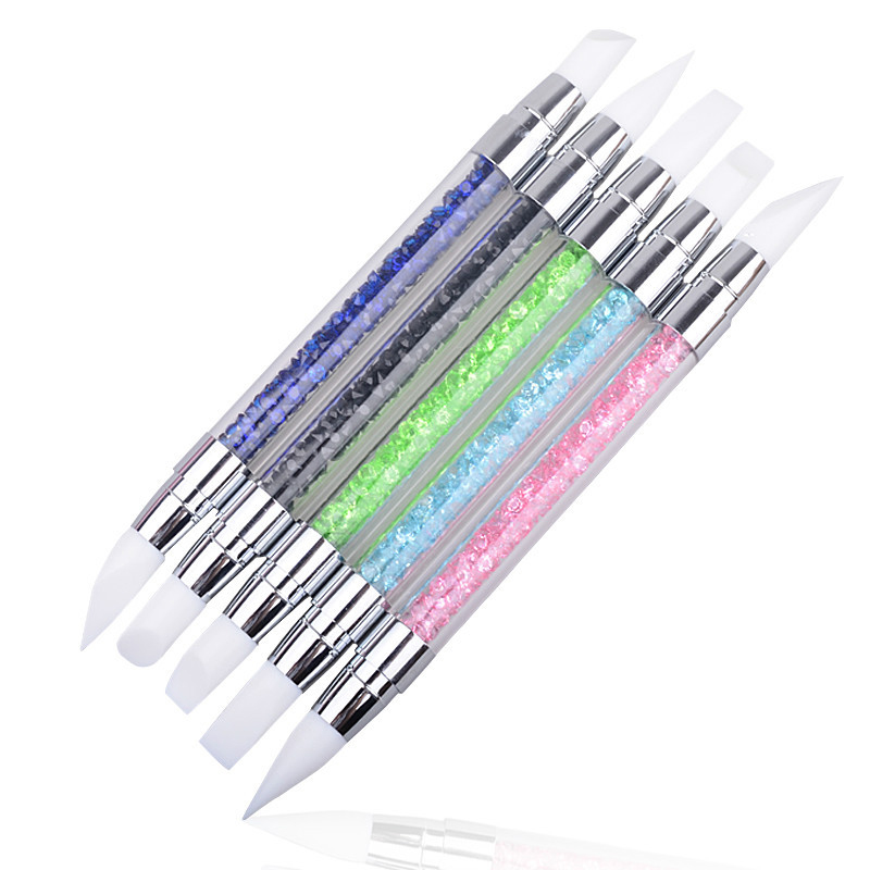 1Set Silicone Nail Art Dotting Pen Soft Nail Brushes Polishing Painting Pencil Crystal Beads Picker Tool Manicure Nail Brushes